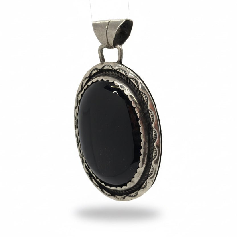 Sterling Silver Black Onyx Shield Pendant, Ricky Ortiz - Turquoise Mustang