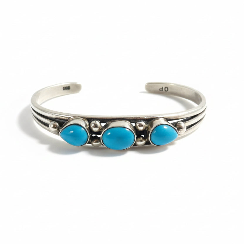 Three Stone Turquoise Cuff, OP - Turquoise Mustang