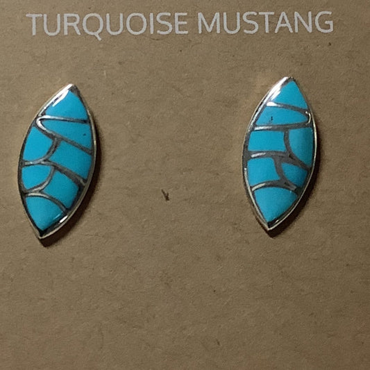 Earring, SB tq. Inlay Football shape, unknown - Turquoise Mustang