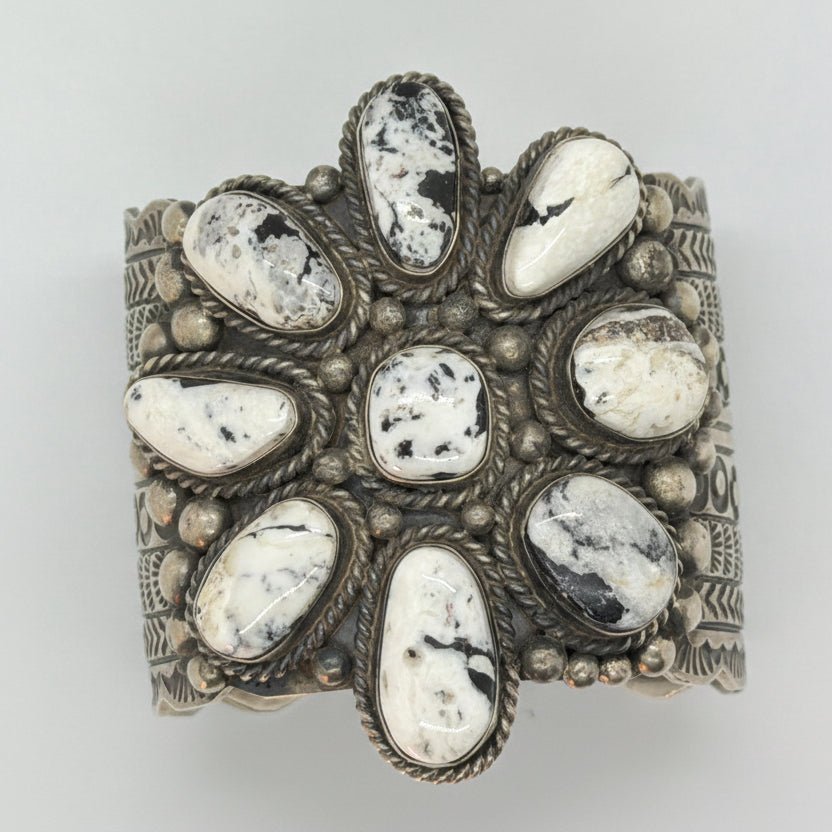White Buffalo Cluster Cuff, Jimmie Yazzie - Turquoise Mustang