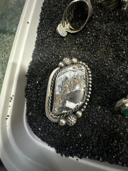 Large Vintage White Buffalo Ring by Boyd J. Ashley - Turquoise Mustang