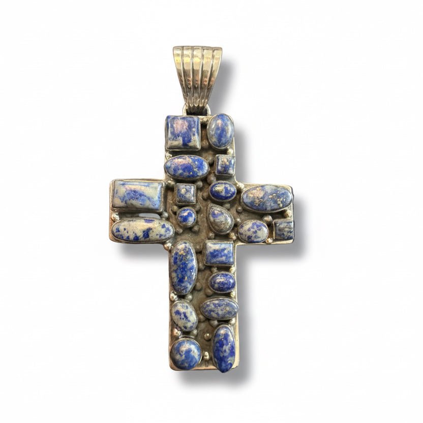 The Peony Cluster Cross Pendant in Denim Lapis - Turquoise Mustang