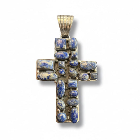The Peony Cluster Cross Pendant in Denim Lapis - Turquoise Mustang