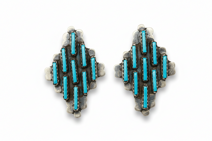 Zuni Needlepoint Kingman Post Studs - Turquoise Mustang