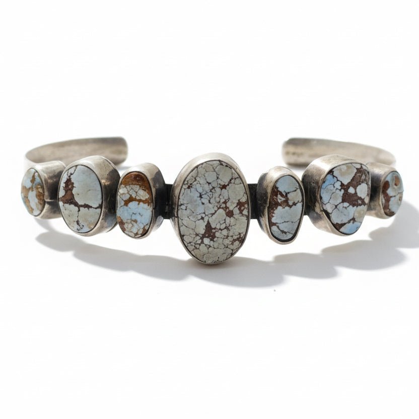 Number Eight Mine Turquoise 7-Stone Petite Cuff Bracelet by Peterson Johnson, Navajo - Turquoise Mustang