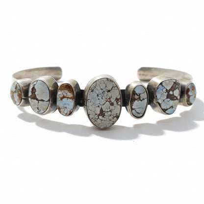 Number Eight Mine Turquoise 7-Stone Petite Cuff Bracelet by Peterson Johnson, Navajo - Turquoise Mustang