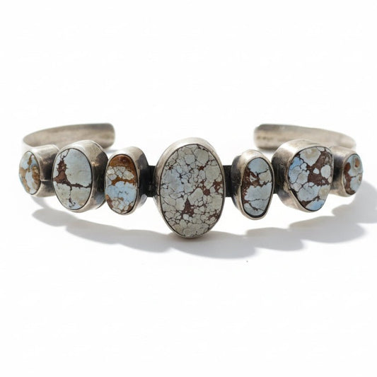 Number Eight Mine Turquoise 7-Stone Petite Cuff Bracelet by Peterson Johnson, Navajo - Turquoise Mustang