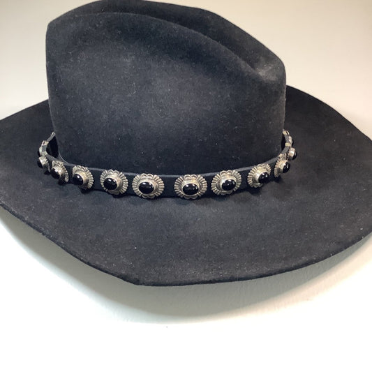 Hatband, Concho belt style, black jet cabs, - Turquoise Mustang