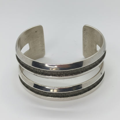 All Silver Split Racetrack Tufa Cast Cuff by Bennie Bowakaty - Turquoise Mustang