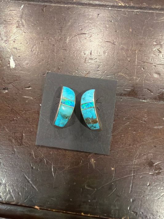 L. Opal and Kingman Turquoise Earrings - Turquoise Mustang