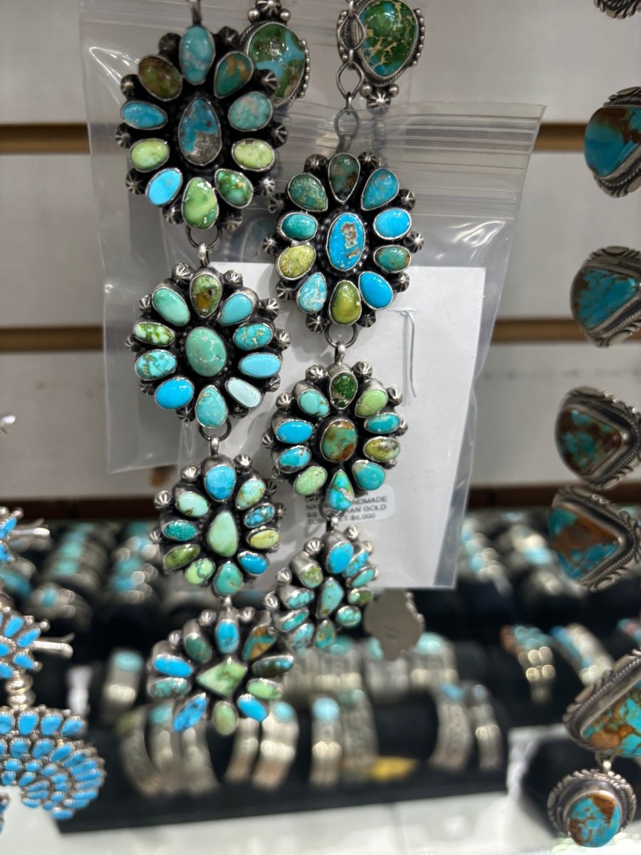 Necklace (2 pc. Set) 7 station, Sonoran Gold Turquoise Clusters, Lorenzo Juan, Navajo - Turquoise Mustang