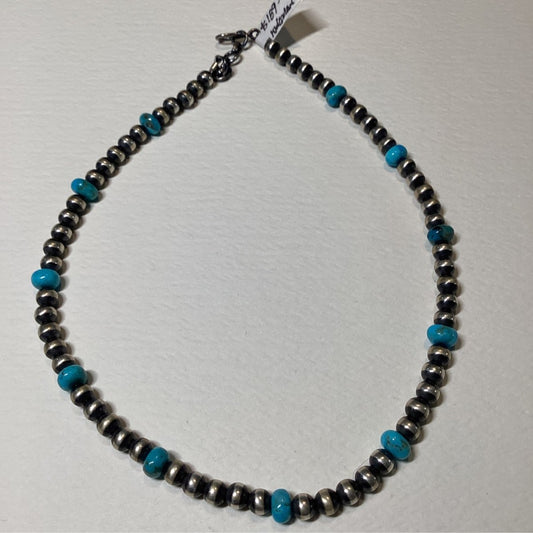 16", 1 strand, choker, 4mm Navajo Pearls & Kingman rondelles, TM - Turquoise Mustang