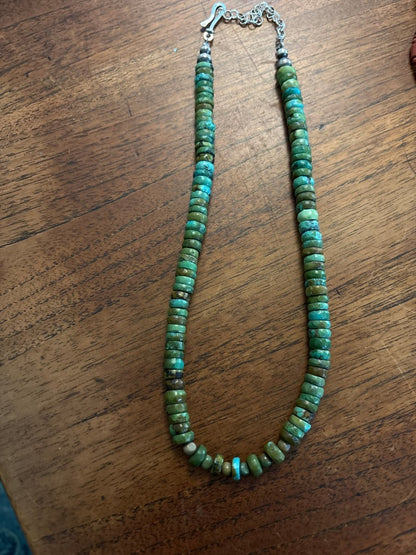 19” Dark Green Kingman 10mm Turquoise Heishi Necklace - Turquoise Mustang