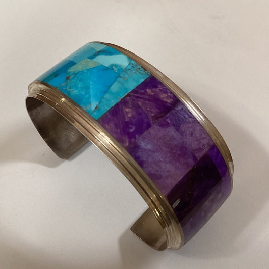 Bracelet, sugilite and turquoise mosaic inlay, Henry Sam - Turquoise Mustang