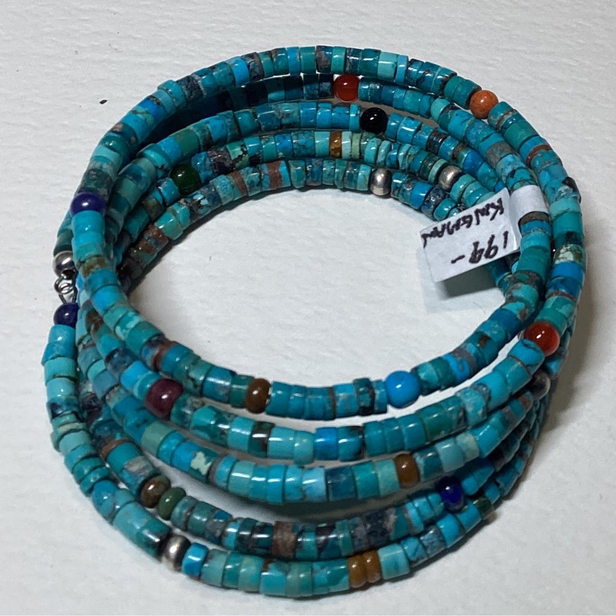 Bracelet, Memory wire Mixed Navajo Pearls & Kingman Heishi, TM - Turquoise Mustang