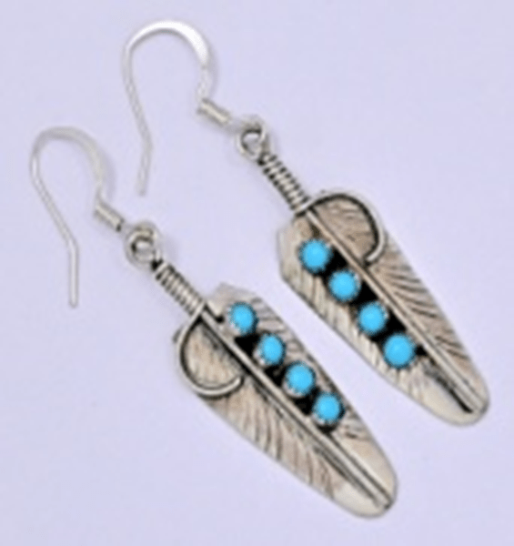 The Cattail Feather Earrings - Turquoise Mustang
