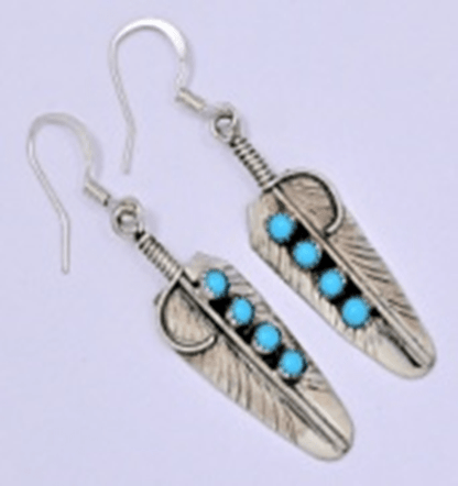 The Cattail Feather Earrings - Turquoise Mustang