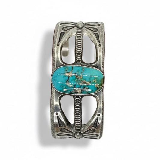 Tufa Cast Cuff Royal Blue Royston Turquoise by Robert Deutsawe Jr, Zuni - Turquoise Mustang