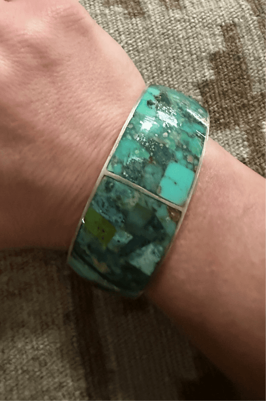 Mixed Mine Mosaic Inlay Cuff, by GL Studio - Turquoise Mustang
