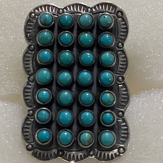 Ring, turquoise, Rectangle Cluster, 28 stone, DD - Turquoise Mustang