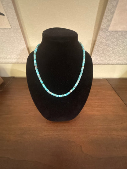 Kingman 7mm Turquoise Heishi 18" Choker - Turquoise Mustang