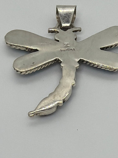 Turquoise Dragonfly Pendant in Sterling Silver, Z Hallmark - Turquoise Mustang