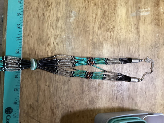 27” to 30” Vintage Turquoise Shell & Coral Heishi Jacla Necklace - Turquoise Mustang