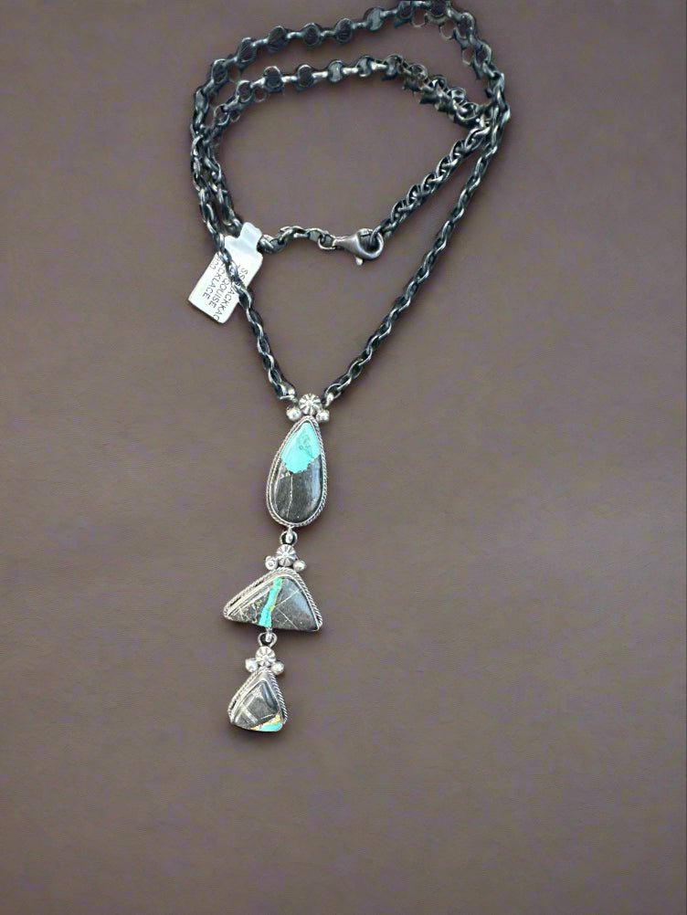 Blackjack Three - Stone Lariat, by Eli Skeets - Turquoise Mustang