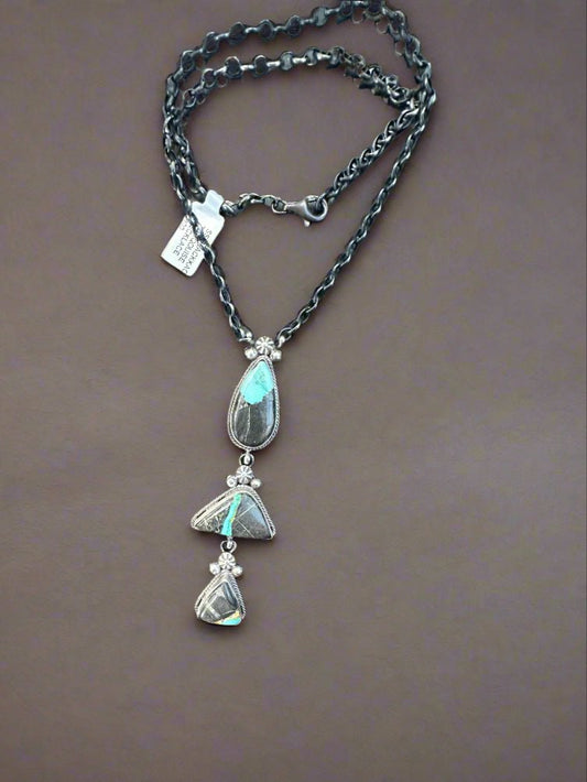 Blackjack Three - Stone Lariat, by Eli Skeets - Turquoise Mustang