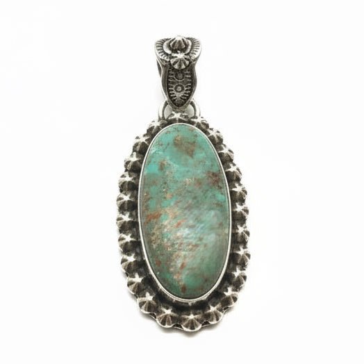 The Winter Jasmine Pendant in Medium Green Kingman Turquoise - Turquoise Mustang