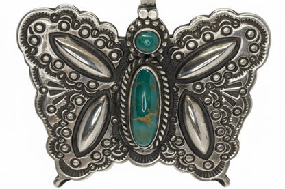 Royston Turquoise Butterfly Pendant / Pin, Sterling Silver, HS Hallmark - Turquoise Mustang