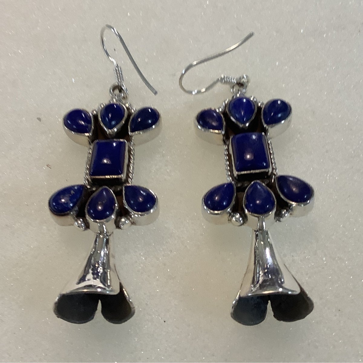 Lapis Lazuli Squash Blossom Earrings - Turquoise Mustang