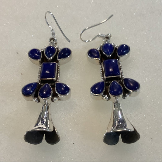 Lapis Lazuli Squash Blossom Earrings - Turquoise Mustang
