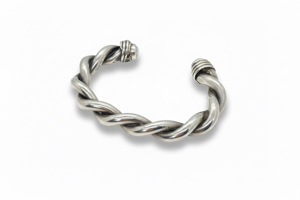 Heavy and Thick Double Twist Cuff Bracelet with White Buffalo Endcap Stones - Turquoise Mustang