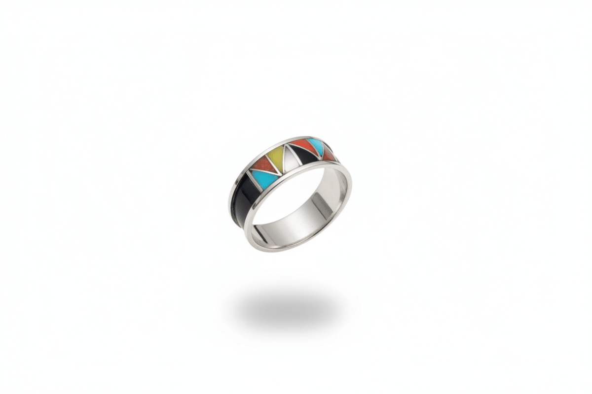 Zuni Multi - Stone Inlay Stacker Ring, Gloria Tucson - Turquoise Mustang