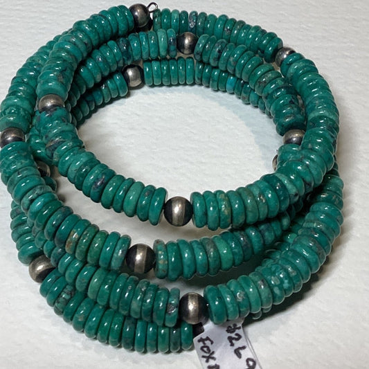 Bracelet, Memory wire, Navajo Pearls & Fox Rondelles, TM - Turquoise Mustang