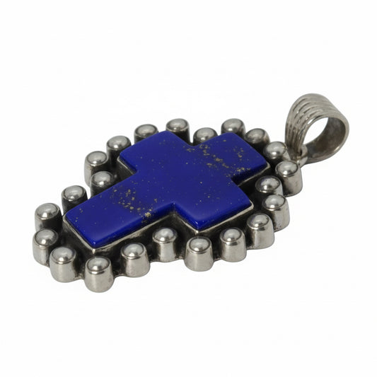 The Quaker Ladies Cross Premium Lapis and Pearl Pendant - Turquoise Mustang