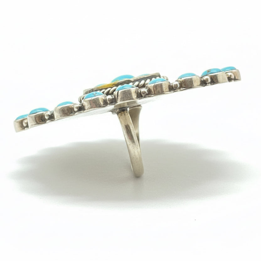 Bumblebee Jasper and Kingman Turquoise Cluster Ring by G James - Turquoise Mustang