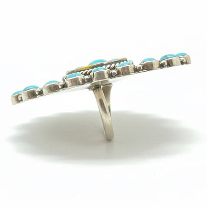 Bumblebee Jasper and Kingman Turquoise Cluster Ring by G James - Turquoise Mustang