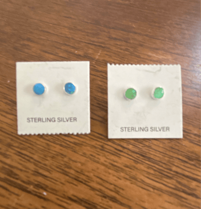 Tiny Round Lab Opal Studs - Turquoise Mustang