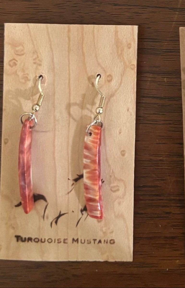 Earring, slab Orange spiny oyster, Jesus Espino Navajo - Turquoise Mustang