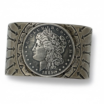 Morgan Dollar Sterling Silver Cuff - Turquoise Mustang