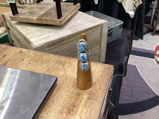 3 Stone Golden Hills Ring Adjustable - Turquoise Mustang