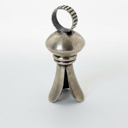 Small All - Sterling Squash Blossom Pendant with Saucer Globe & Corrugated Bale, Dan Dodson - Turquoise Mustang