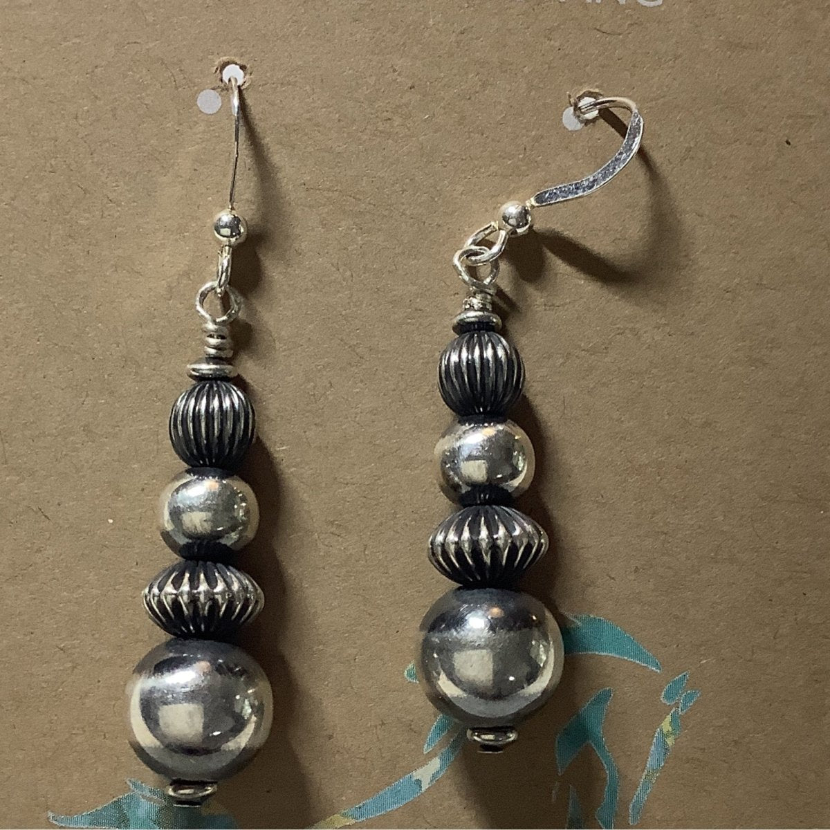 Earring, graduated Navajo Pears, fluted saucers, Dan Dodson - Turquoise Mustang