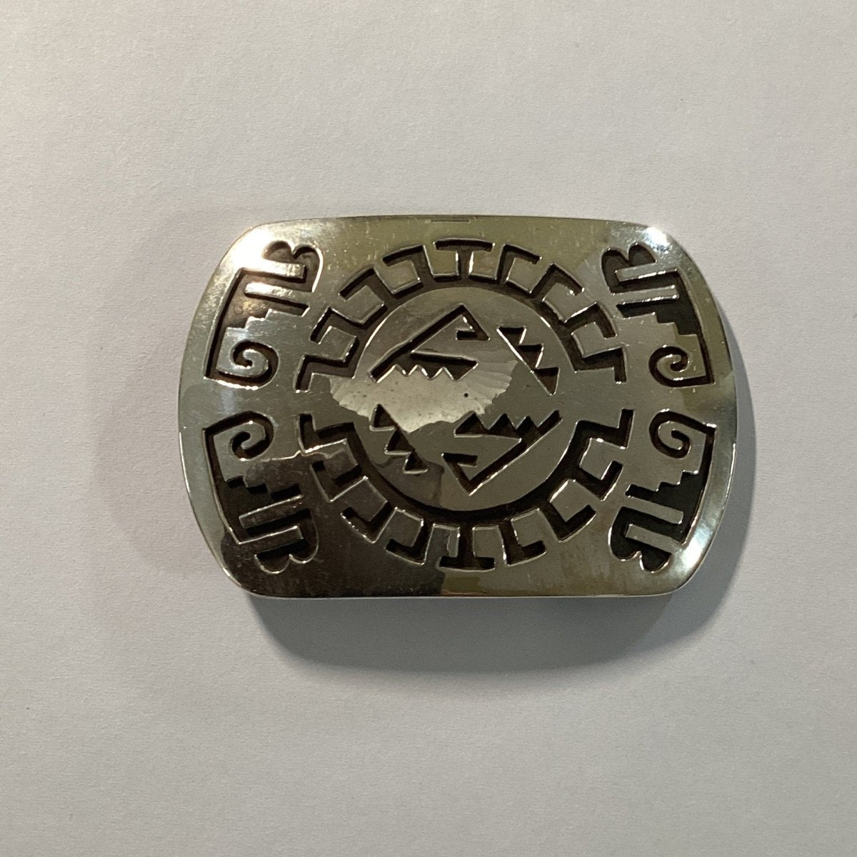 Buckle, Zuni, overlay, mirror mountain design, Rosco Scott - Turquoise Mustang