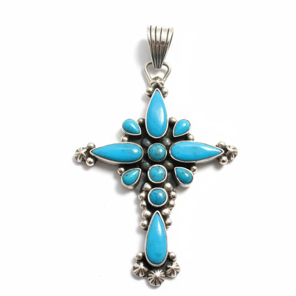 The Oleander Elegant Cross Pendant Premium Kingman Turquoise - Turquoise Mustang