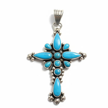 The Oleander Elegant Cross Pendant Premium Kingman Turquoise - Turquoise Mustang