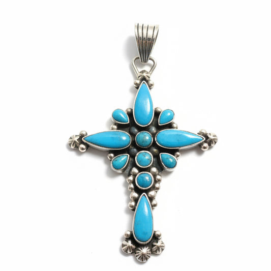 The Oleander Elegant Cross Pendant Premium Kingman Turquoise - Turquoise Mustang