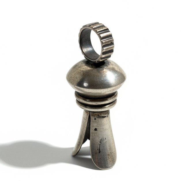 Small All - Sterling Squash Blossom Pendant with Saucer Globe & Corrugated Bale, Dan Dodson - Turquoise Mustang